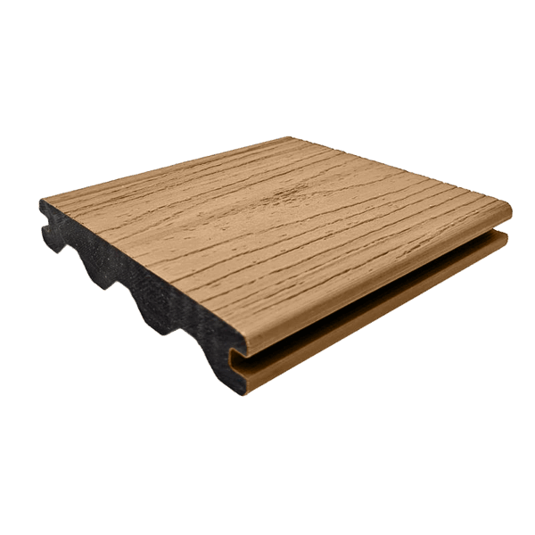 Natural Wood Advantage decking board with mid-tone woodgrain finish and grooved edge profile