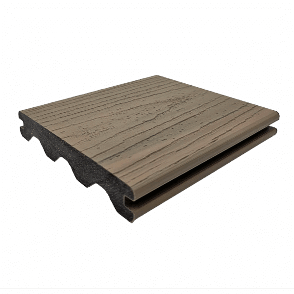 Vintage Brown Advantage decking board with rustic woodgrain texture and concealed fastener groove