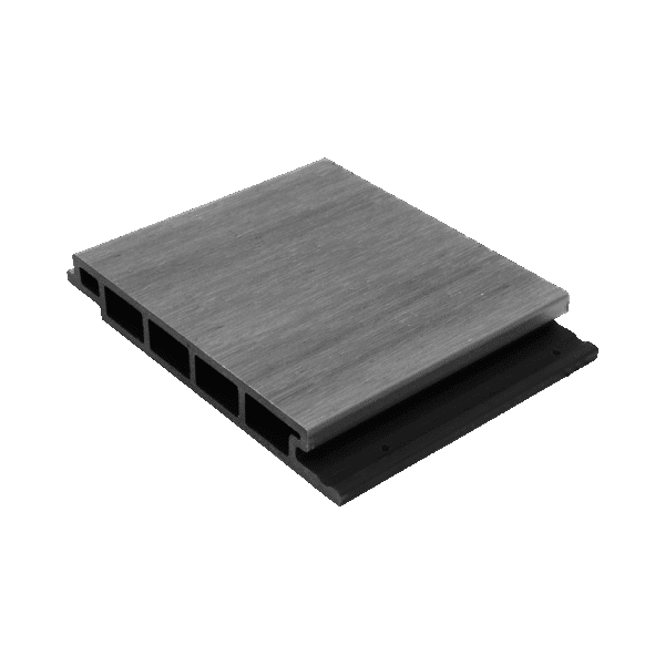 Pearl Grey wall cladding board with matte woodgrain texture and interlocking edges